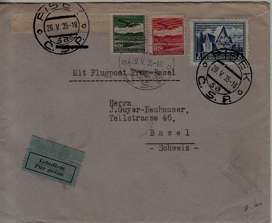 Czechoslovakia airmail cover 29.5.35 Pisek