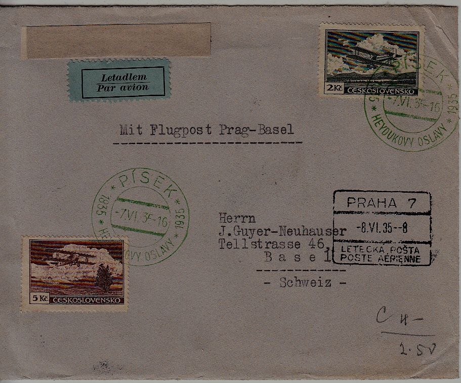 Czechoslovakia airmail cover 7.6.35 Pisek