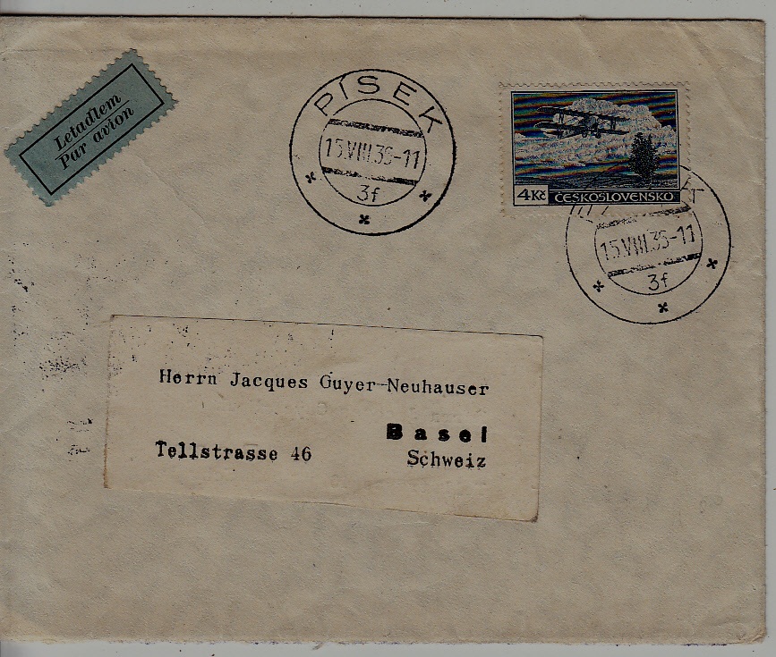 Czechoslovakia airmail cover 15.8.36 Pisek