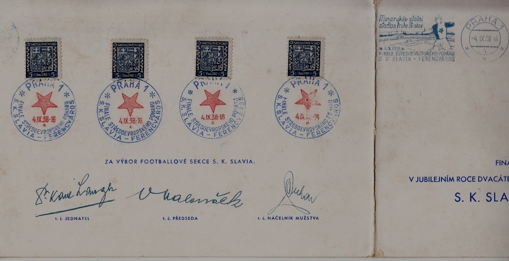Czechoslovakia souvenir folder Football 4.9.38 Praha