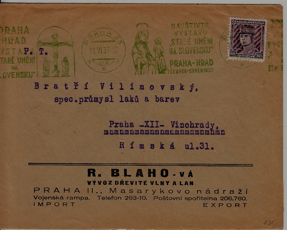 Czechoslovakia used cover 11.6.37 Praha