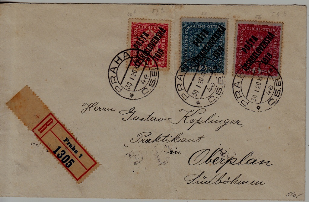 Czechoslovakia registered cover folded 30.1.20 Praha