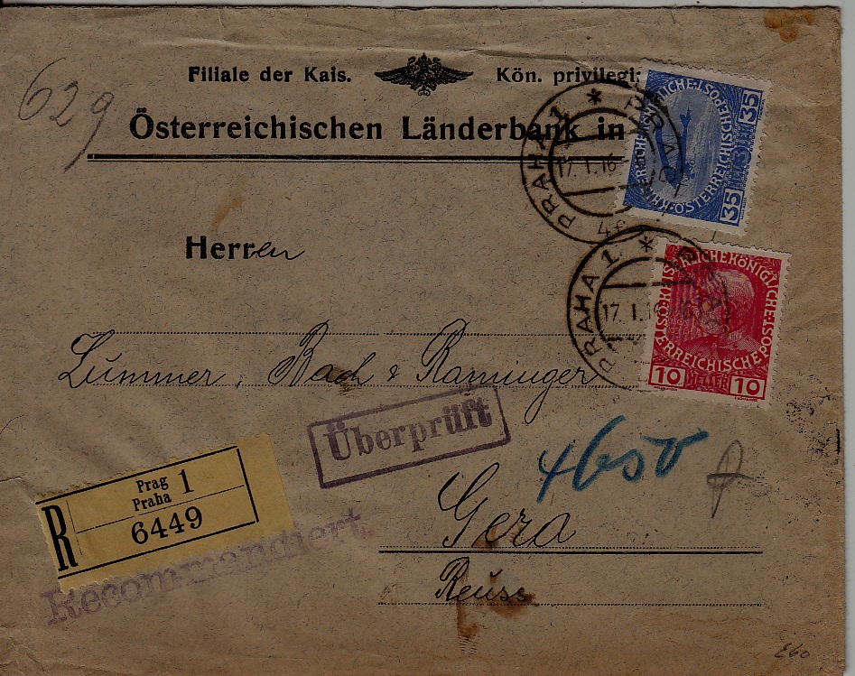 Czechoslovakia registered cover 17.1.16 Praha