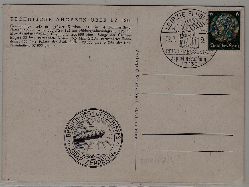 Germany Zeppelin card 9.7.39 Leipzig