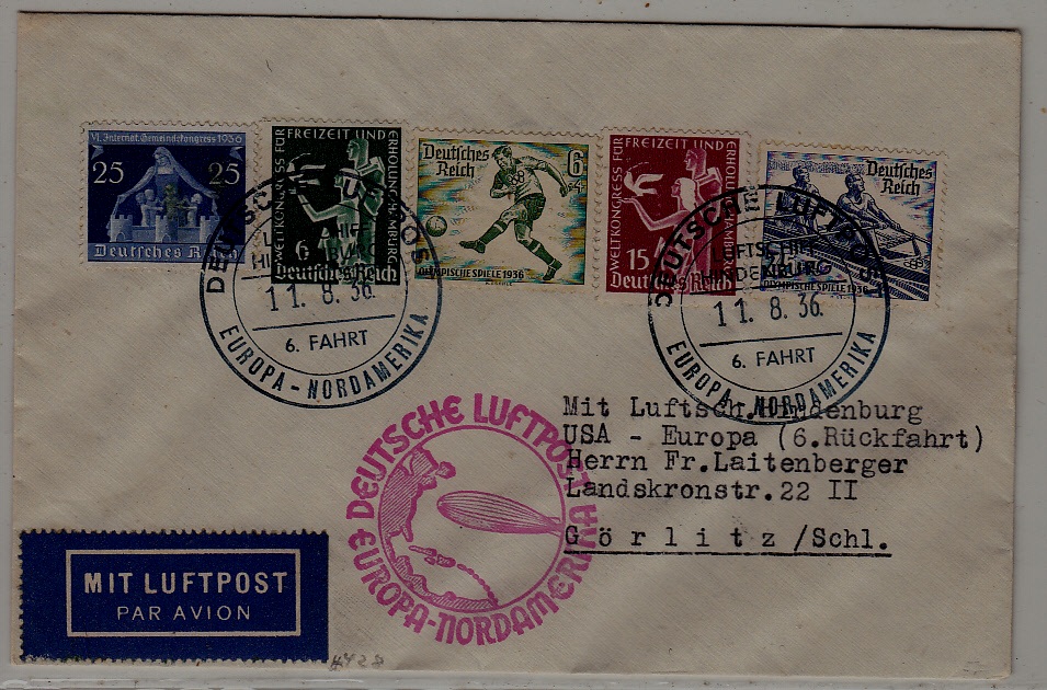 Germany Zeppelin cover 6.NAF 11.8.36 boardpost