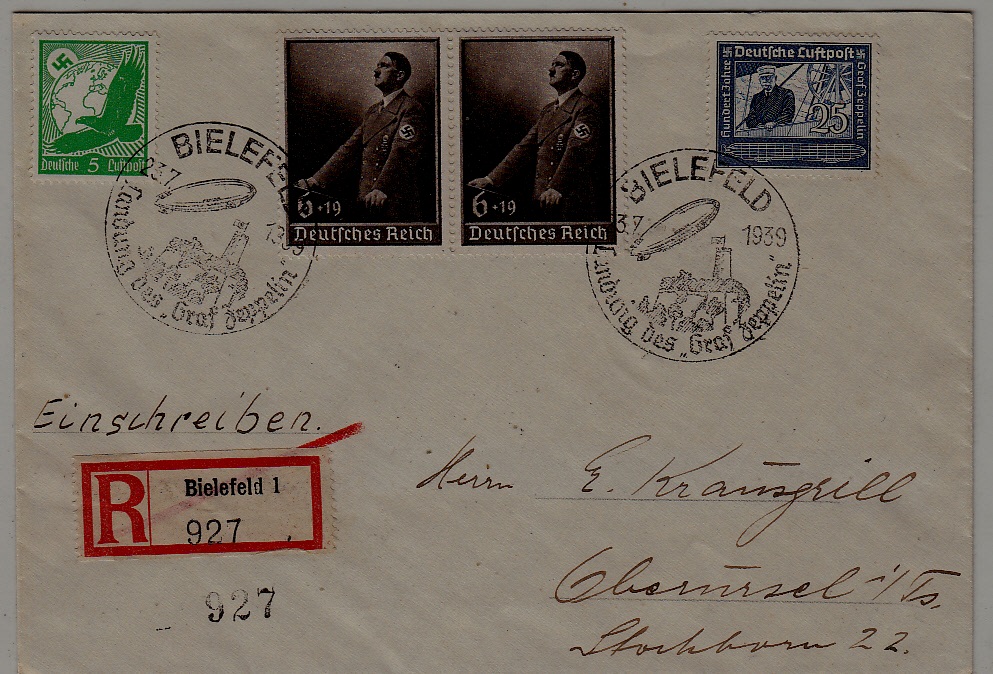 Germany registered Zeppelin cover 23.7.39 Bielefeld