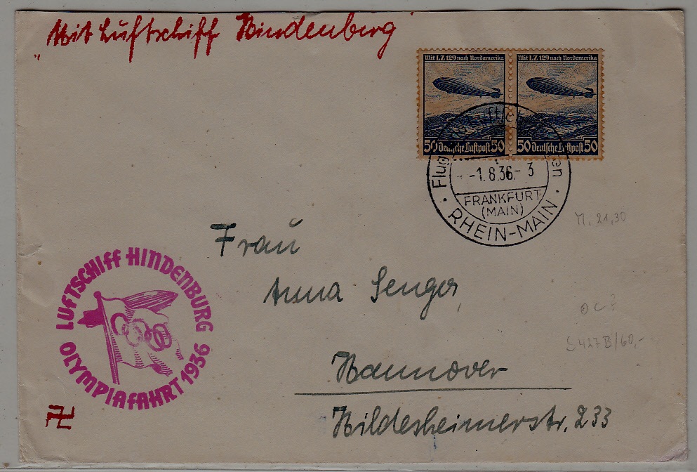 Germany Zeppelin cover Olympiafahrt 1.8.36