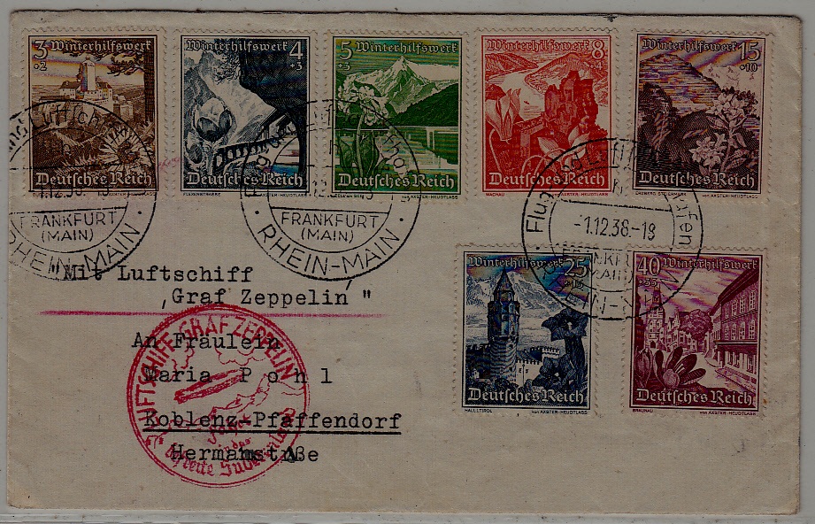 Germany Zeppelin cover Sudetenland flight 1.12.38
