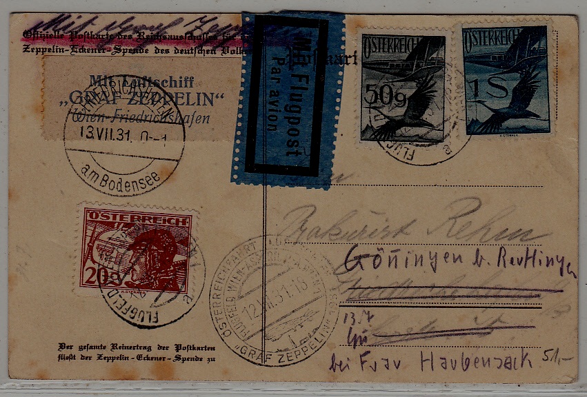 Austria/Germany Zeppelin card 12.7.31