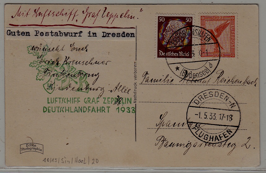 Germany Zeppelin card Deutschland F 1.5.33 Dresden