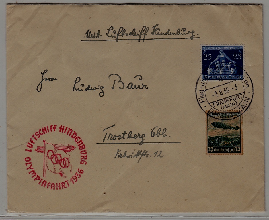 Germany Zeppelin cover Olympiafahrt 1.8.36 faults