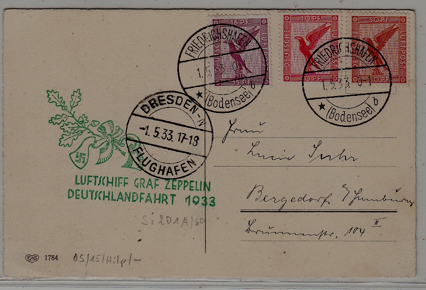 Germany Zeppelin card Deutschland F 1.5.33 Dresden