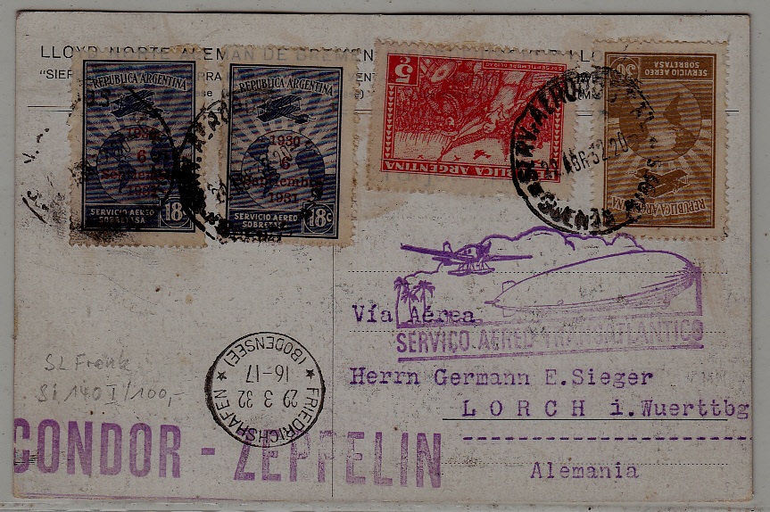 Argentina/Germany Zeppelin card 22.8.32