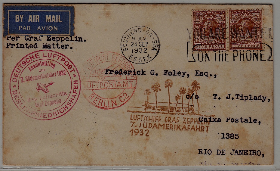 GB/Germany/Brazil Zeppelin cover 7.SAF 24.9.32