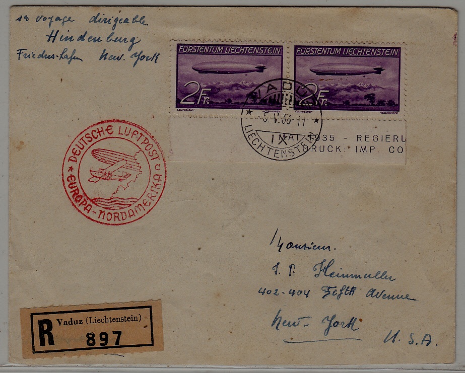 Liechtenstein/USA Zeppelin cover 5.5.36 Vaduz