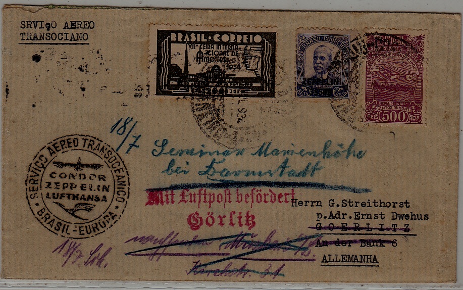 Brazil/Germany Zeppelin cover 1.7.34