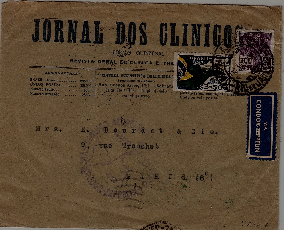 Brazil/Germany/France Zeppelin cover folded 10.8.33