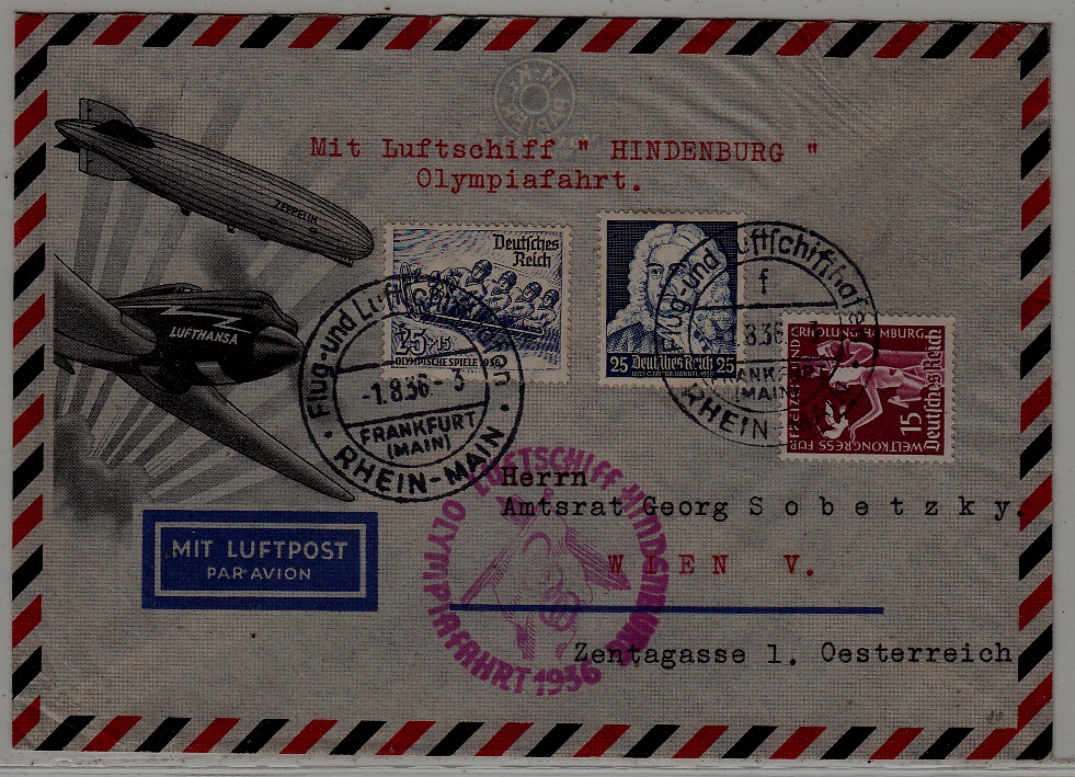 Germany/Austria Zeppelin cover Olympiafahrt 1.8.36