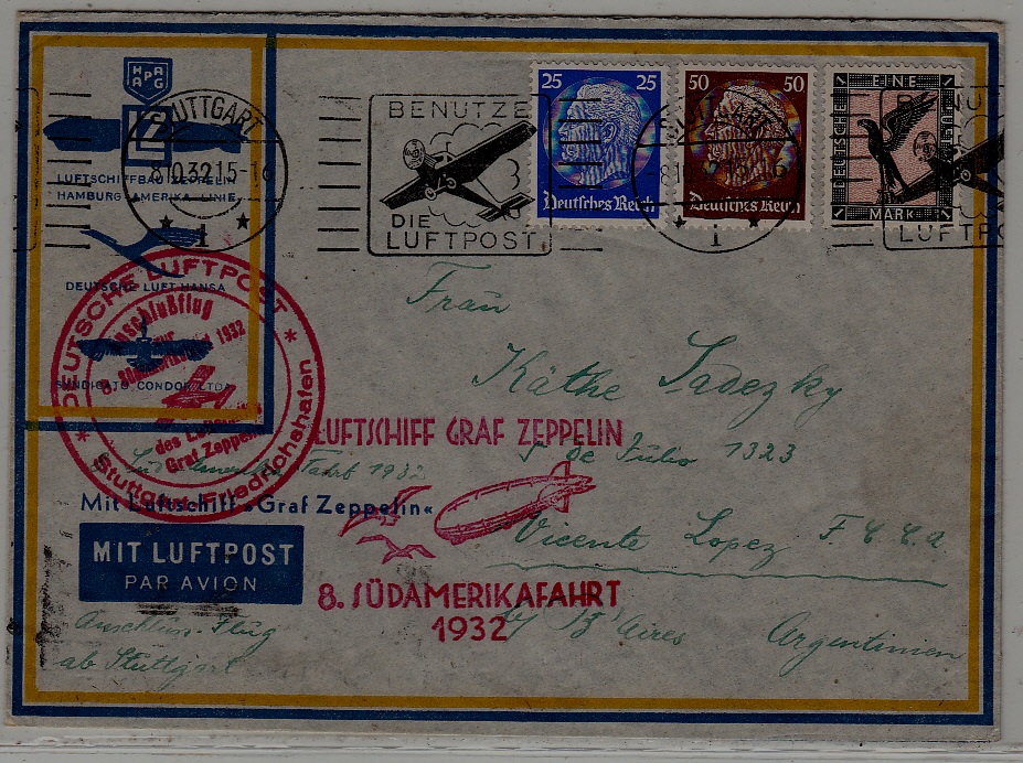 Germany/Argentina Zeppelin cover 8.SAF 8.10.32 Stuttgart