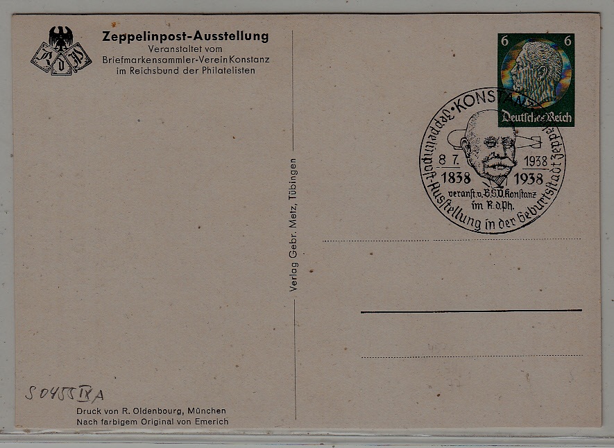 Germany Zeppelin card 8.7.38 Konstanz