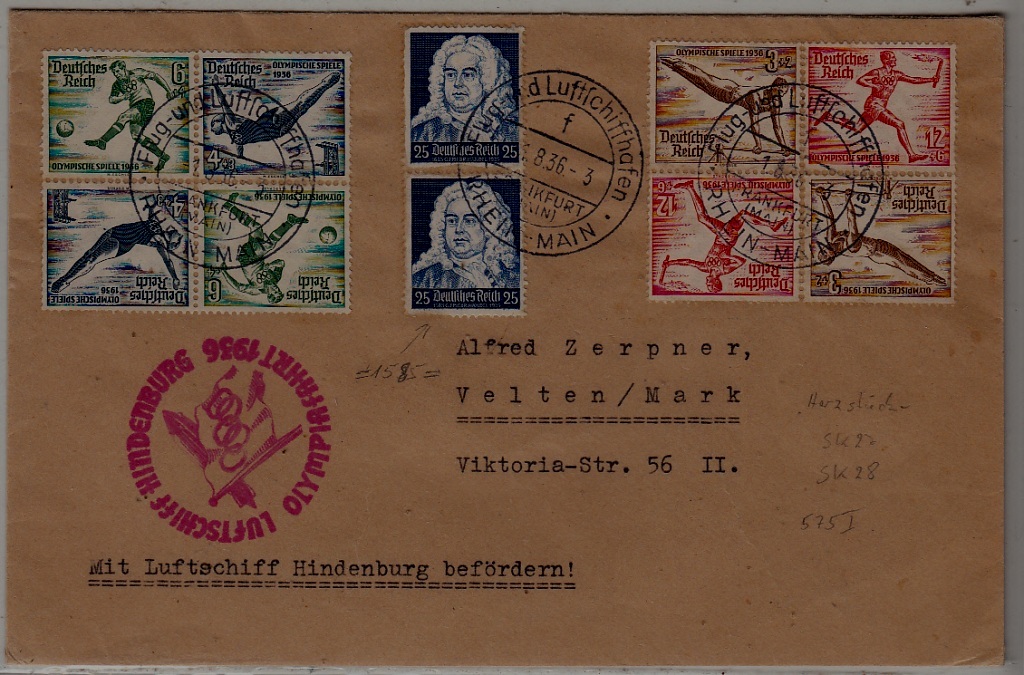Germany Zeppelin cover Olympiafahrt 1.8.36 Frankfurt