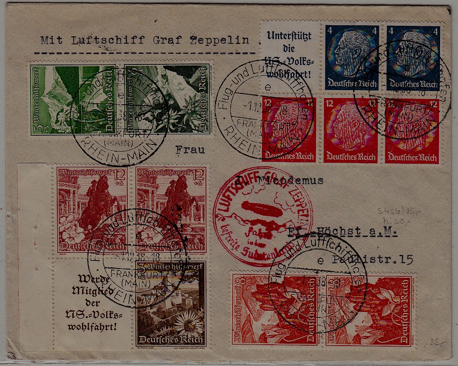 Germany Zeppelin cover Sudetenland flight 1.12.38