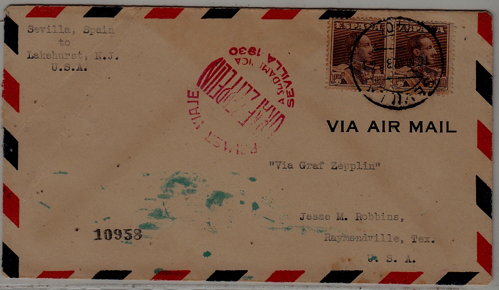 Spain/USA Zeppelin cover 16.5.30 crease