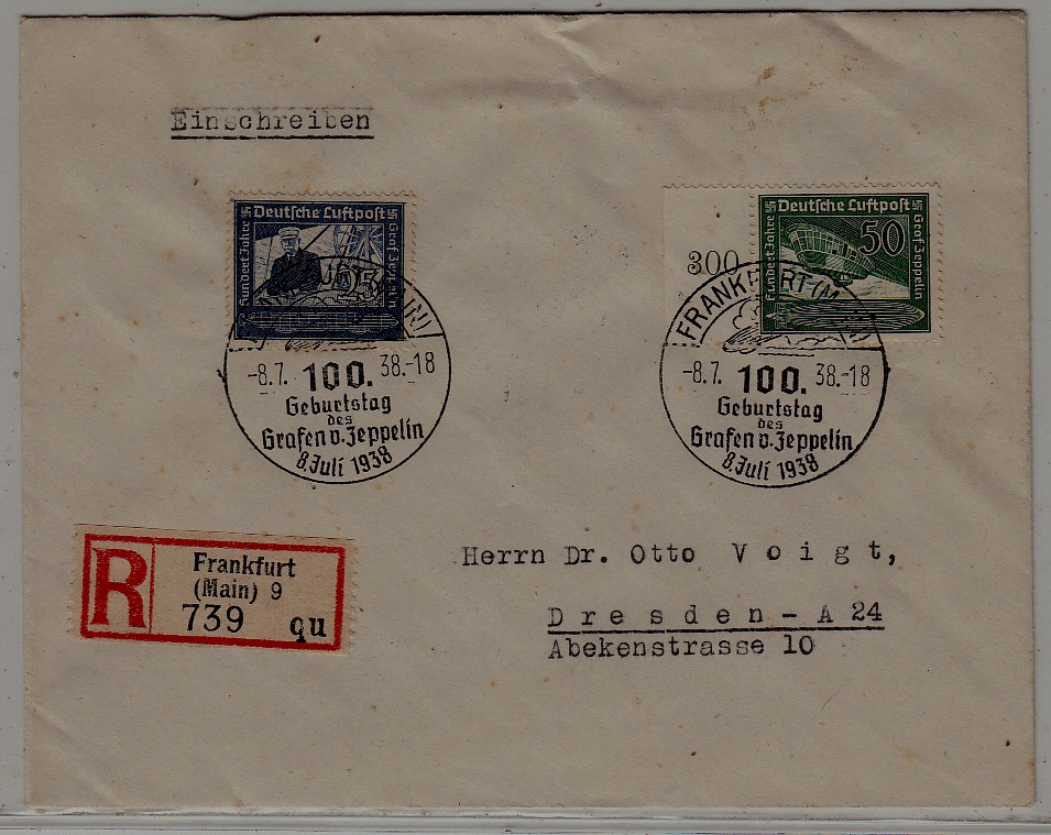 Germany Zeppelin cover 8.7.38 Frankfurt