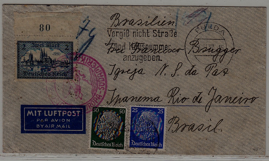 Germany/Brazil Zeppelin cover 6.11.37 Fulda