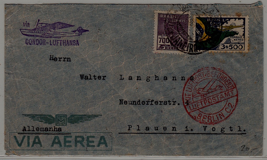 Brazil/Germany Zeppelin cover 12.9.34 crease