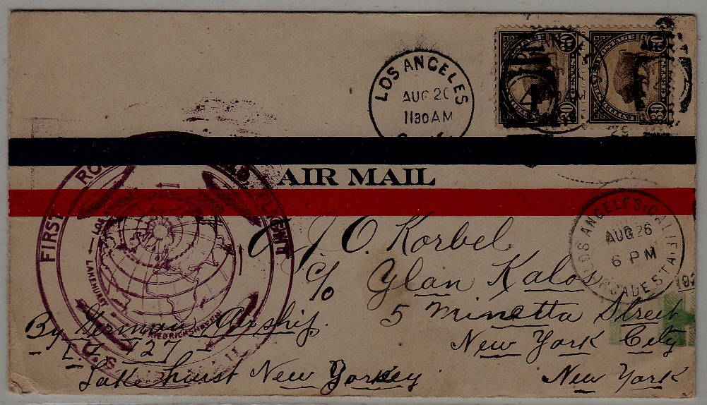 USA Zeppelin cover 26.8.29 Losangeles-Lakehurst