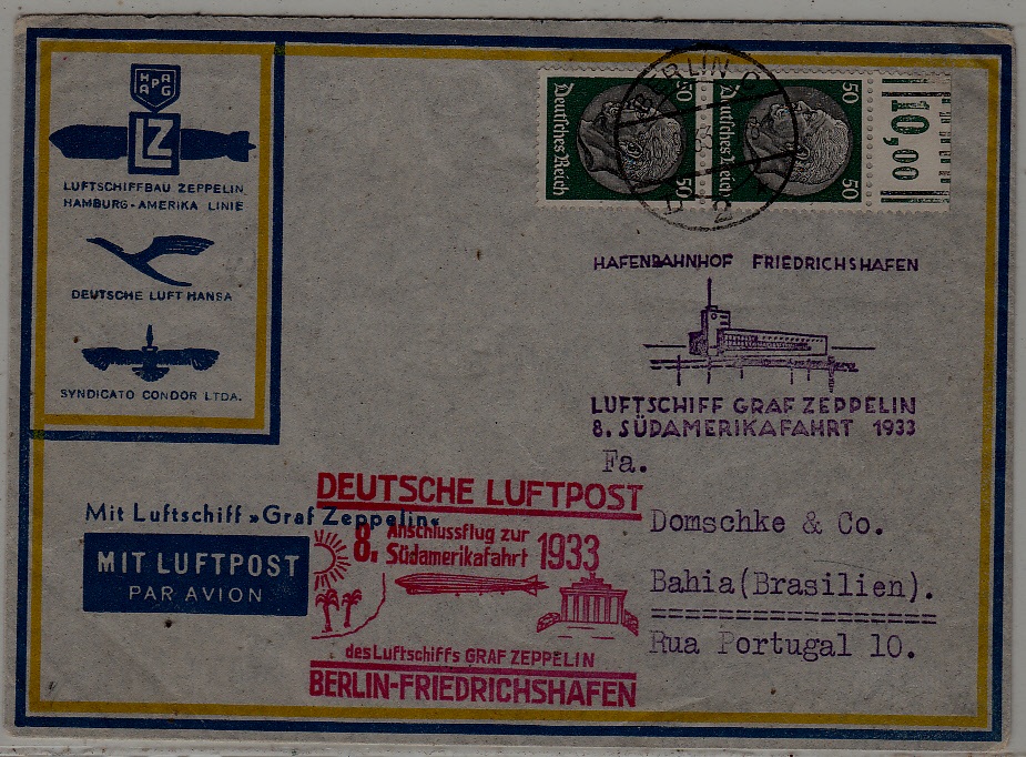 Germany/Brazil Zeppelin cover 8.SAF 30.9.33