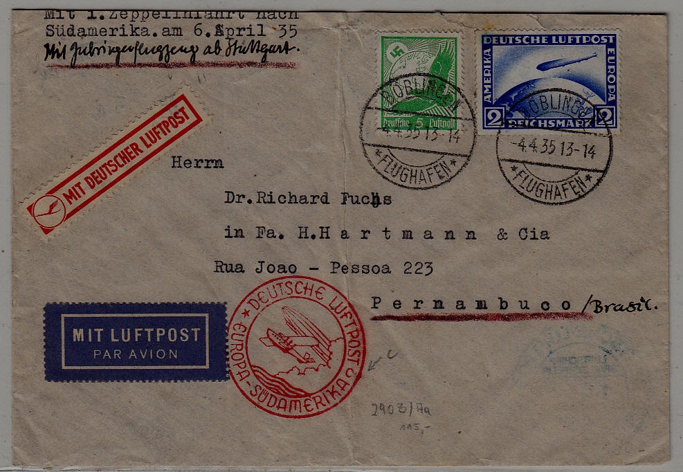 Germany/Brazil Zeppelin cover folded 4.4.35