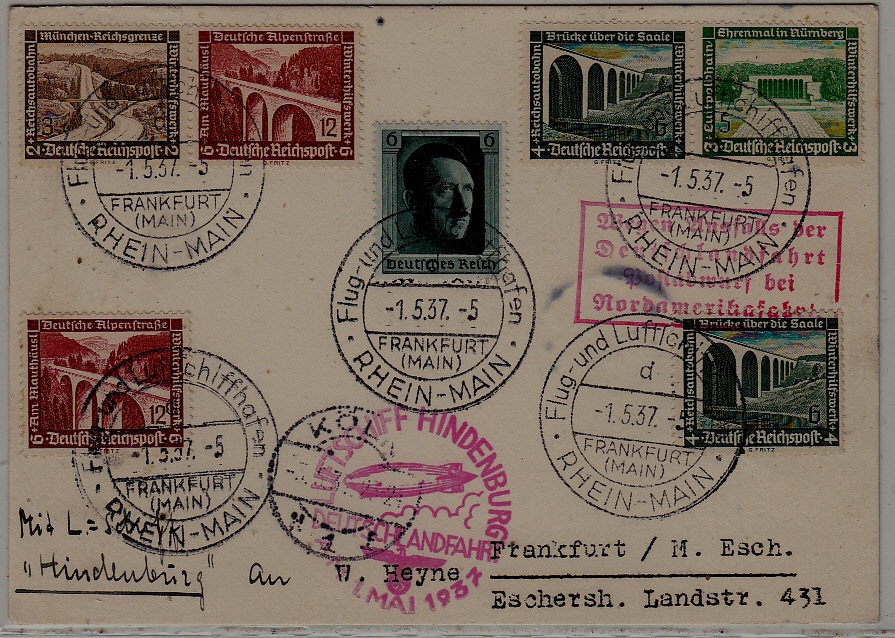 Germany Zeppelin card Deutschland fahrt 1.5.37 Koln