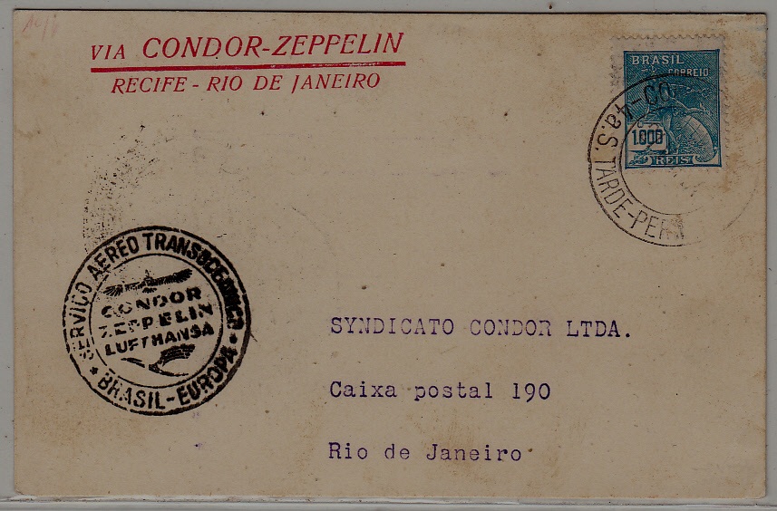 Brazil Zeppelin card 21.5.34 Recife-Rio