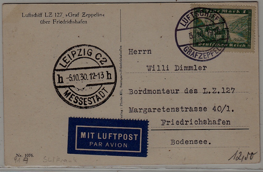 Germany Zeppelin card 5.10.30 Leipzig boardpost