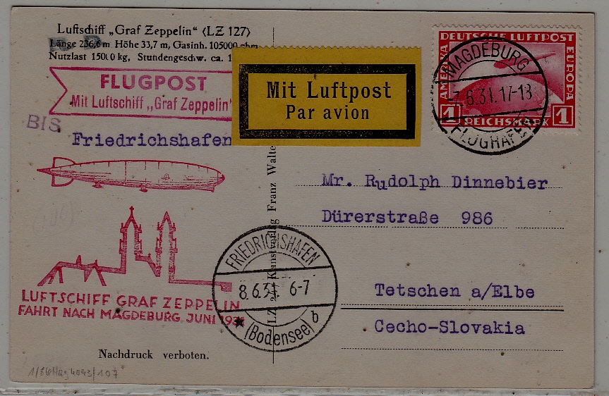 Germany Zeppelin card 7.6.31 Magdeburg F
