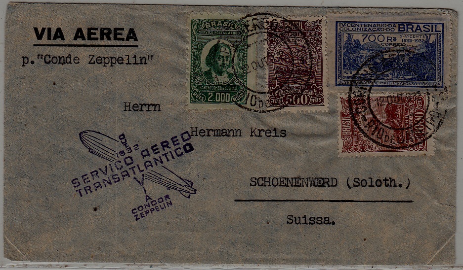 Brazil/Germany Zeppelin cover 12.10.32 crease