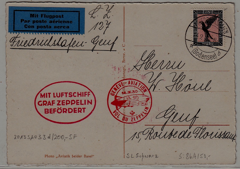 Germany/Switzerland Zeppelin card 14.9.30