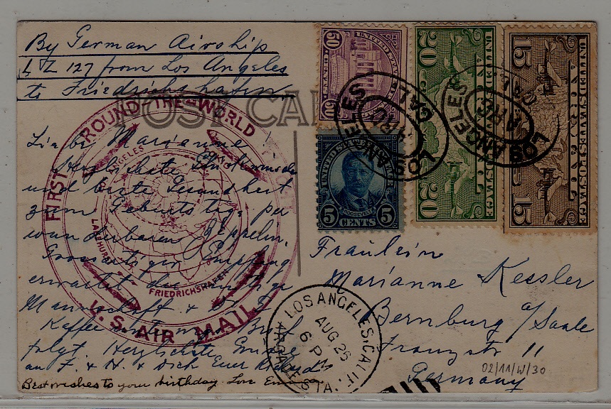 USA/Germany Zeppelin card 26.8.29 Los Angeles