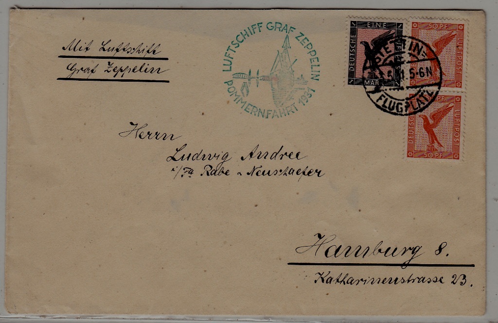 Germany Zeppelin cover Pommernfahrt 3.5.31 Stettin