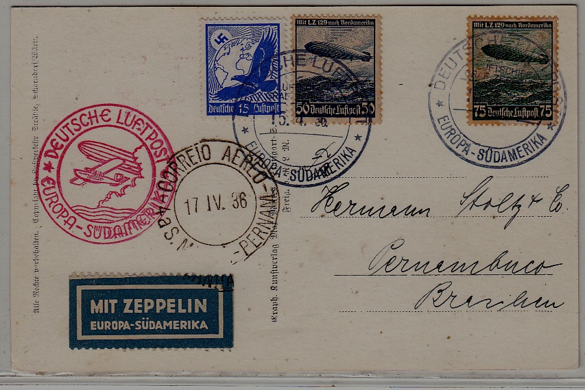 Germany/Brazil Zeppelin card 5.SAF 15.4.36