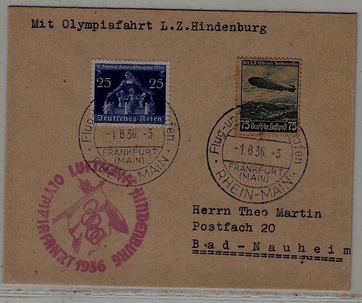 Germany Zeppelin cover Olympiafahrt 1.8.36 Frankfurt
