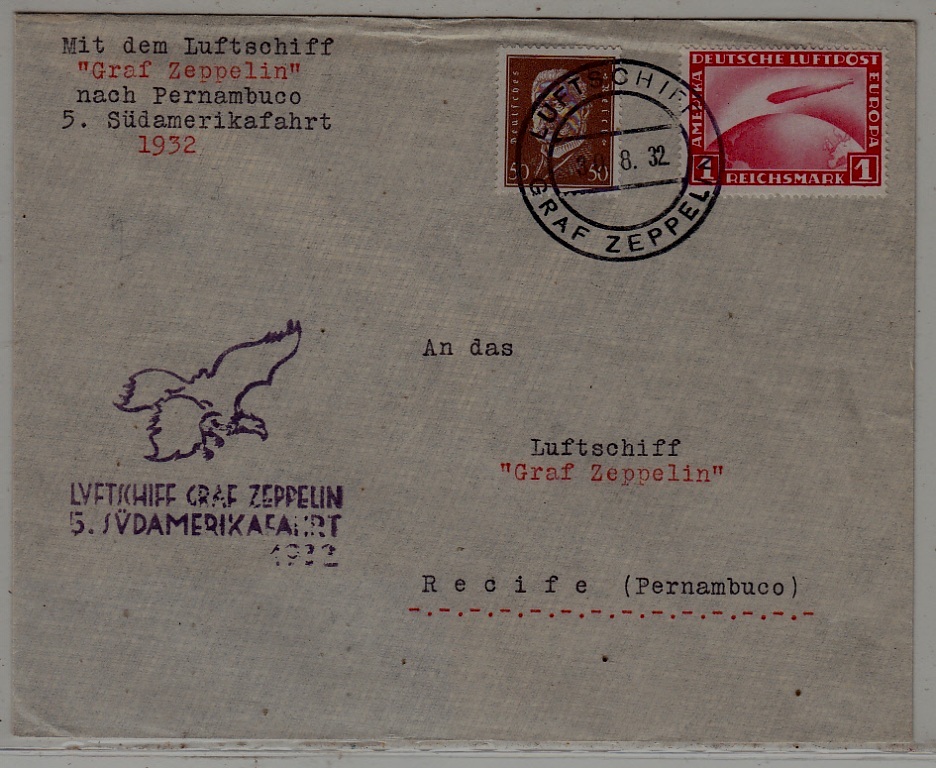 Germany/Brazil Zeppelin cover 5.SAF 30.8.32