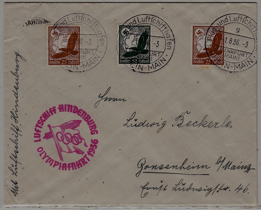 Germany Zeppelin cover Olympiafahrt 1.8.36