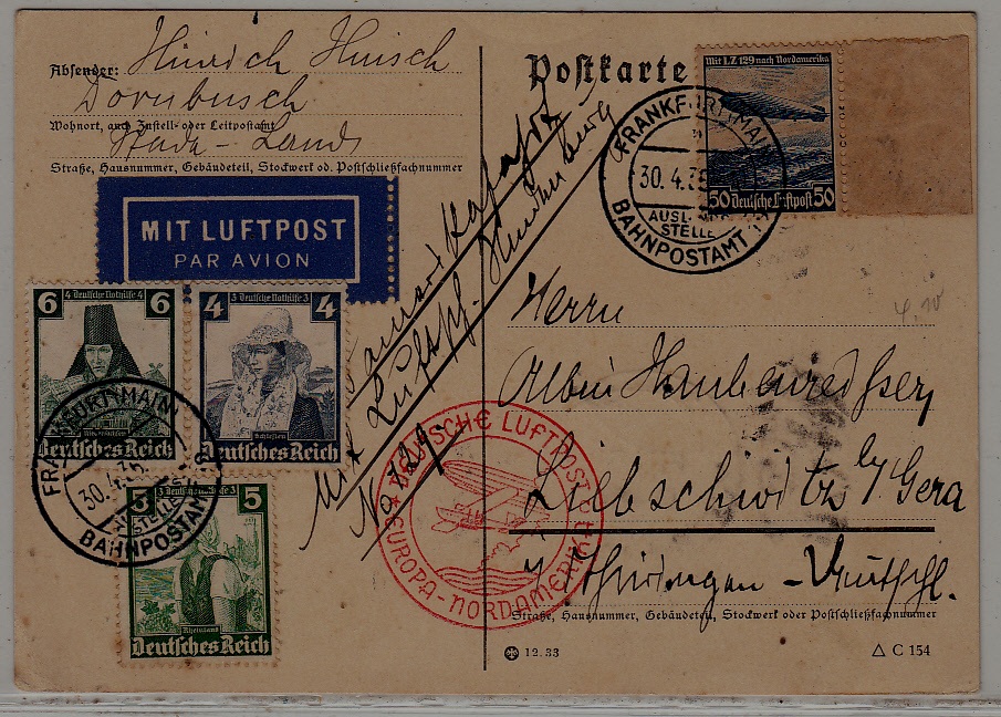 Germany/USA Zeppelin card 30.4.36 Frankfurt