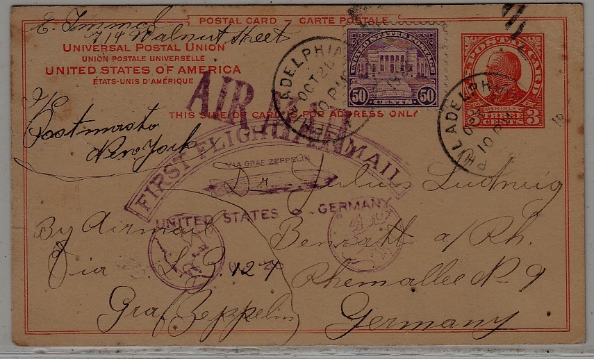 USA/Germany Zeppelin card 26.10.28 Philadelphia