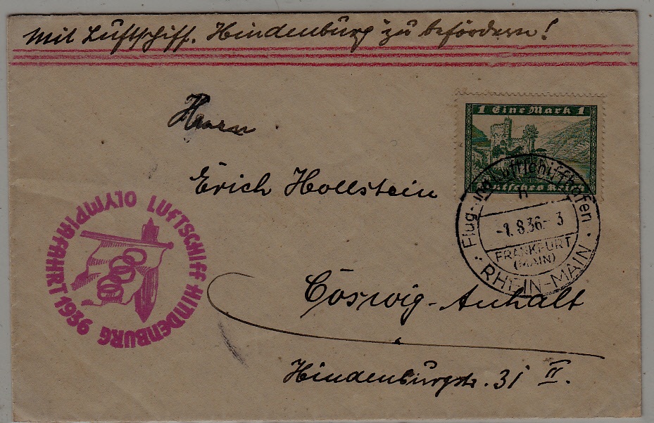 Germany Zeppelin cover Olympiafahrt 1.8.36