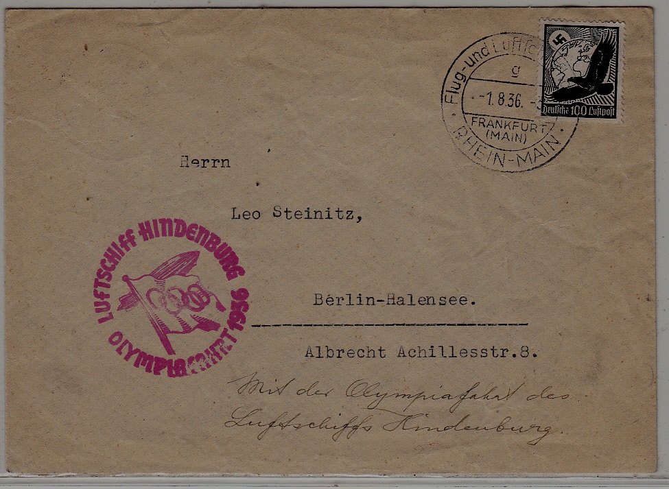 Germany Zeppelin cover Olympiafahrt 1.8.36
