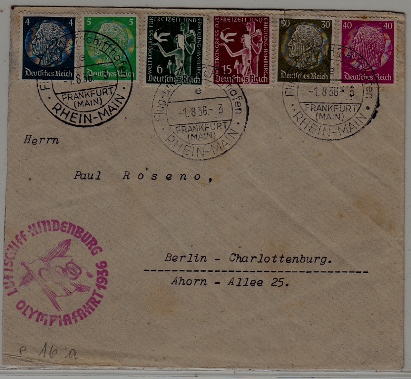 Germany Zeppelin cover Olympiafahrt 1.8.36